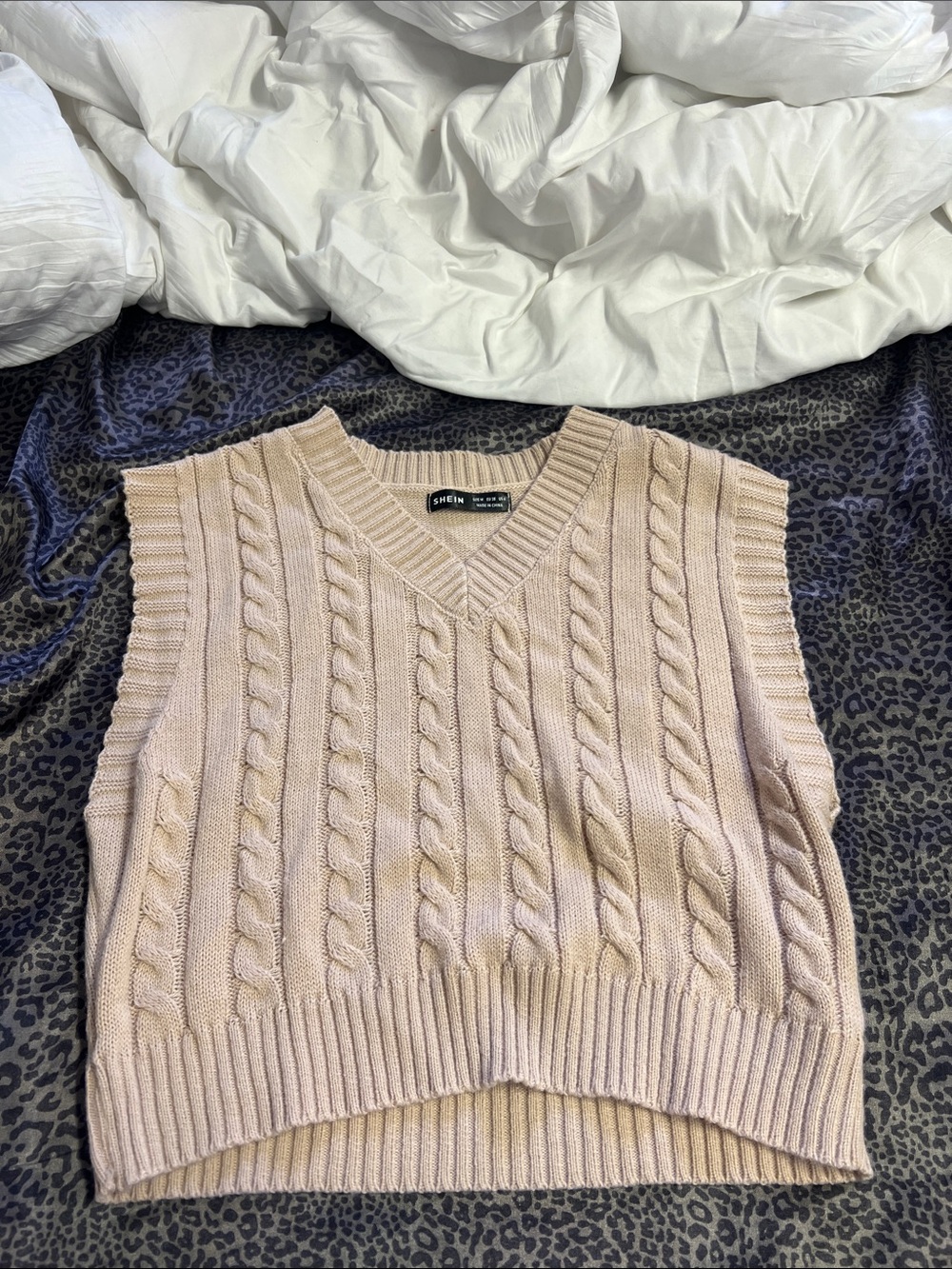 Shein Cable Knit V-Neck Sweater Vest in Pinky/ Beige